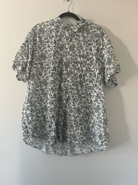 Lucky Brand Mens Green White Leaf Print Button Up Shirt XL Beach Resort Casual